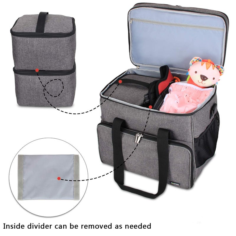 Teamoy Double Layer Dog Travel Bag, Dog Bag for Supplies with 2 Silicone Collapsible Bowls, 2 Food Carriers, 1 Water-Resistant Placemat, Pet Supplies Weekend Tote Organizer (Large, Gray) - Image 3